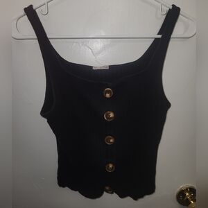 Black Sleeveless Top with Button Accents